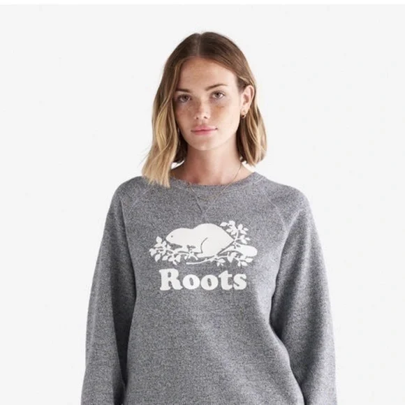 Roots  Logo Salt & Pepper Crewneck Fitted Sweatshirt - Picture 7 of 14